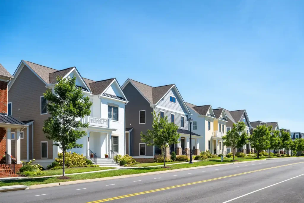 Row of modern suburban homes along a clean street, representing property management in San Jose, CA